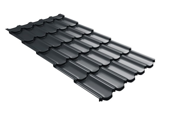 Металлочерепица квинта плюс с 3D резом 0,5 Satin RAL 7016 антрацитово-серый купить в Великом Устюге