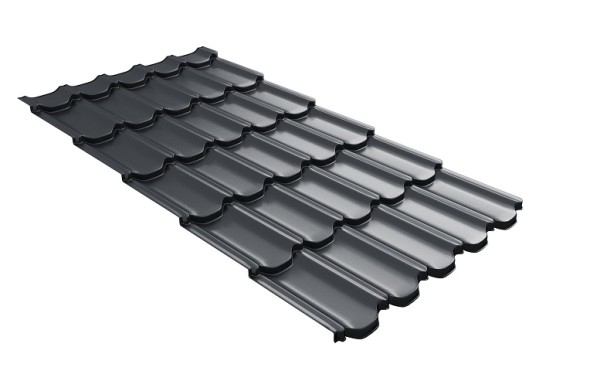Металлочерепица квинта плюс с 3D резом 0,5 Satin RAL 7024 мокрый асфальт купить в Великом Устюге